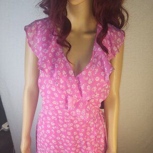 Gorgeous Lulus Pink W\ White Flower Asymmetrical HI-Low Dress